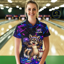 Load image into Gallery viewer, Custom Neon Funny Raccoon Bowling Team Jersey for Women Bowling Shirt Bowling Tournament Polo &amp; 1/4-Zip QZT957