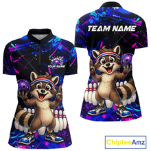 Load image into Gallery viewer, Custom Neon Funny Raccoon Bowling Team Jersey for Women Bowling Shirt Bowling Tournament Polo &amp; 1/4-Zip QZT957