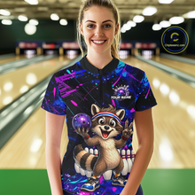 Load image into Gallery viewer, Custom Neon Funny Raccoon Bowling Team Jersey for Women Bowling Shirt Bowling Tournament Polo &amp; 1/4-Zip QZT957