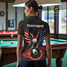 Load image into Gallery viewer, Person wearing a black t-shirt with an eagle and number 8 design in a pool hall.