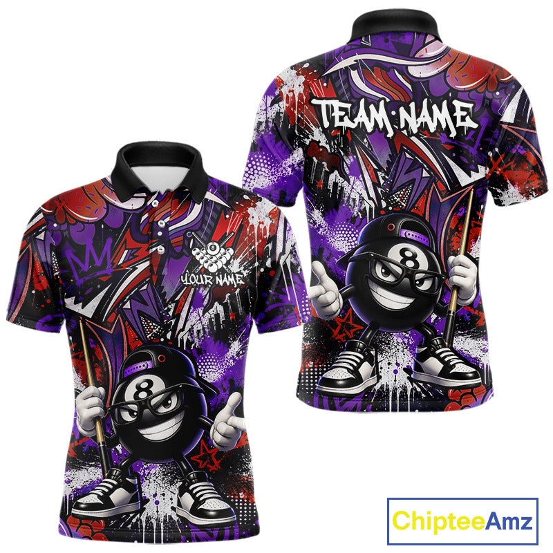 Red and purpel polo shirt with a cartoon character and 'Team Name' text, featuring the brand 'Chiptee Amz'.