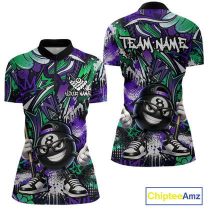 Green and purple quarter-zip jersey with 8-ball design and 'Team Name' text, featuring Chiptee Amz branding.
