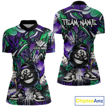 Load image into Gallery viewer, Green and purple quarter-zip jersey with 8-ball design and 'Team Name' text, featuring Chiptee Amz branding.