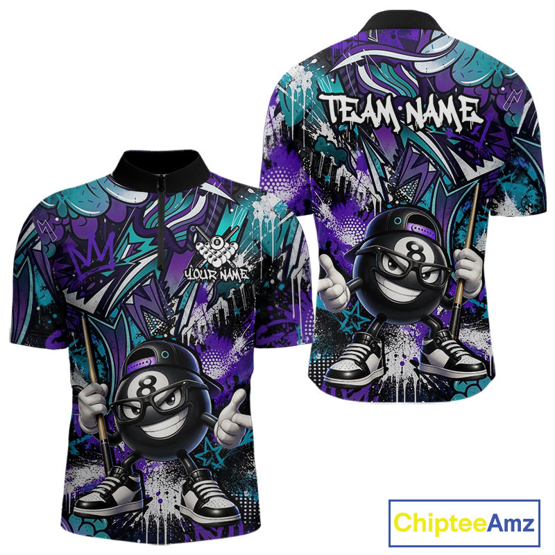 Teal and purple shirt with cartoon character and 'Team Name' text on a white background