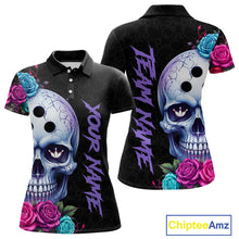 Load image into Gallery viewer, Black polo shirt with skull and floral design on front and back