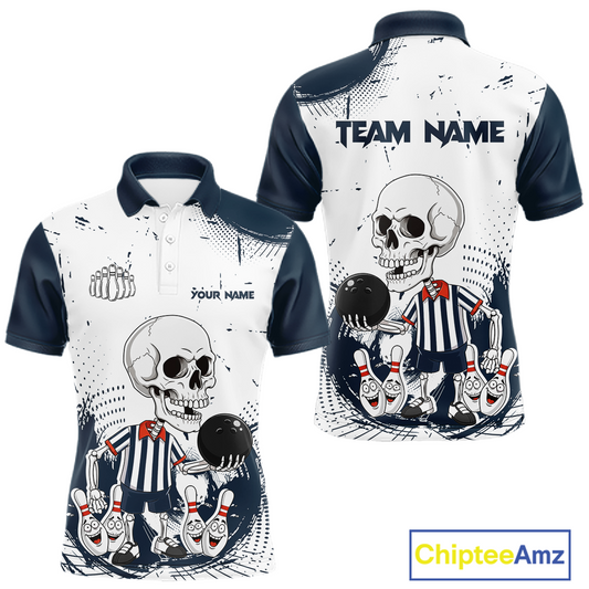 Skeleton Bowling Team Shirt for Men Personalized Funny Bowling Team Jersey Polo & 1/4-Zip QZT818