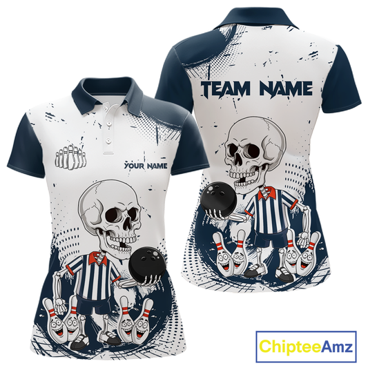 Skeleton Bowling Team Shirt for Women Personalized Funny Bowling Team Jersey Polo & 1/4-Zip QZT818