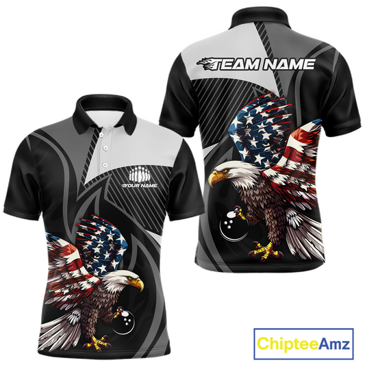 Custom American Flag Eagle Bowling Polo Shirt Quarter-Zip Bowling Jersey for Men QZT819