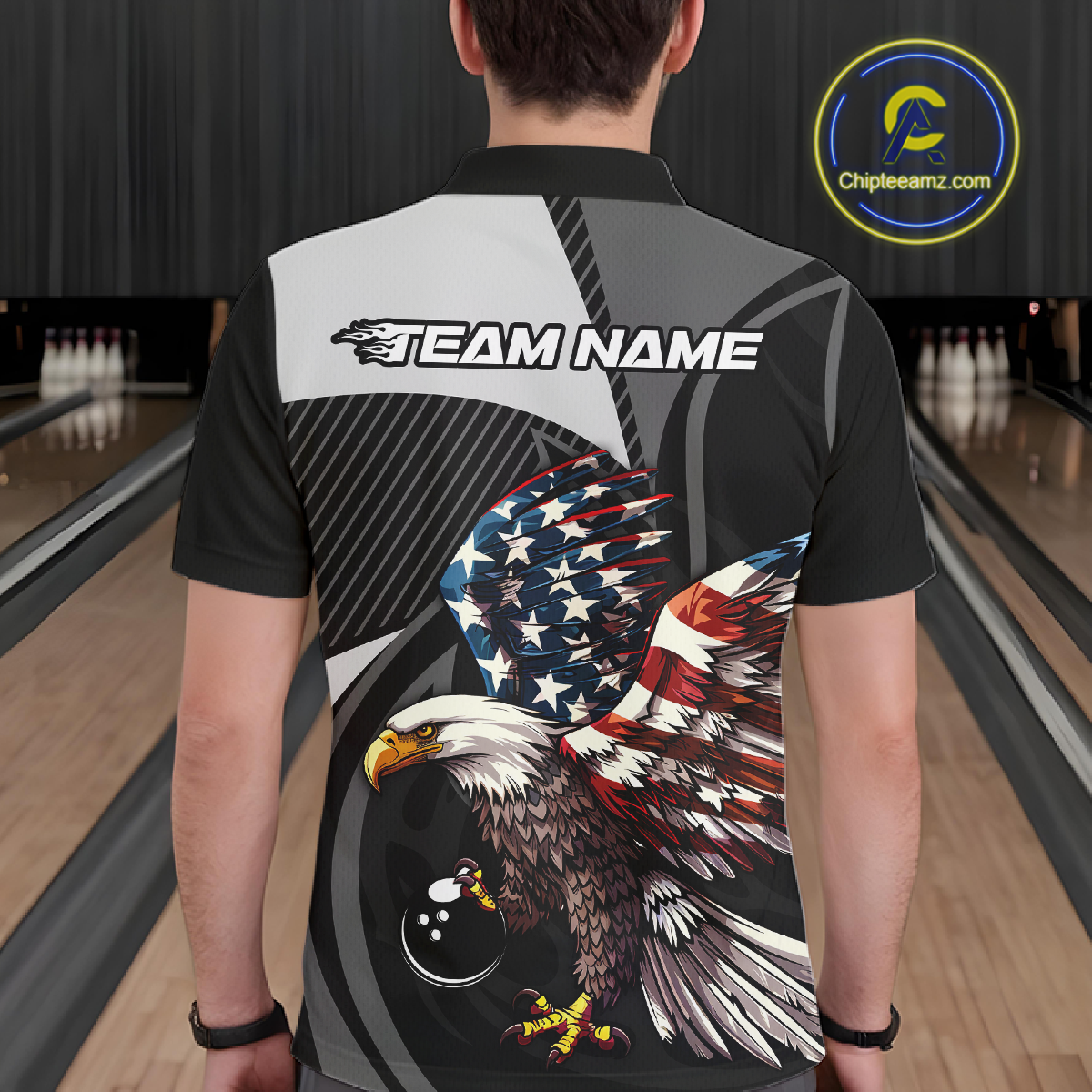 Custom American Flag Eagle Bowling Polo Shirt Quarter-Zip Bowling Jersey for Men QZT819
