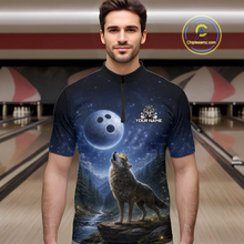 Load image into Gallery viewer, Custom Majestic Wolf Bowling Shirt for Men King Crown Bowling Jersey Polo &amp; Quarter-Zip QZT964