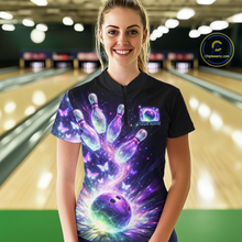 Load image into Gallery viewer, Neon Aurora Bowling Shirt Custom Galaxy Glow Bowling Jersey for Women Polo &amp; Quarter-Zip QZT967