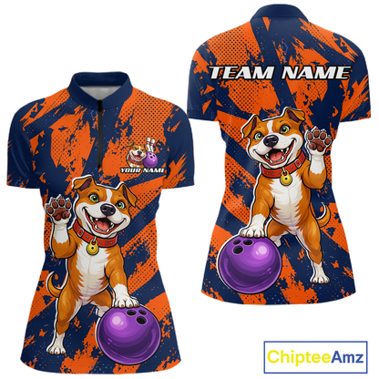 Custom Pitbull Bowling Shirt for Women Bowling Team Jersey Polo & Quarter-Zip QZT1002
