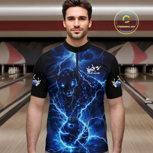 Load image into Gallery viewer, Custom Blue Lightning Thunder Leopard Bowling Shirt Polo &amp; 1/4 Zip Bowling League for Women QZT833