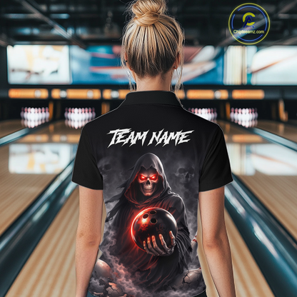 Personalized Grim Reaper Bowling Team Shirt for Women Bowling Jersey Polo & 1/4-Zip Bowling Outfit QZT881