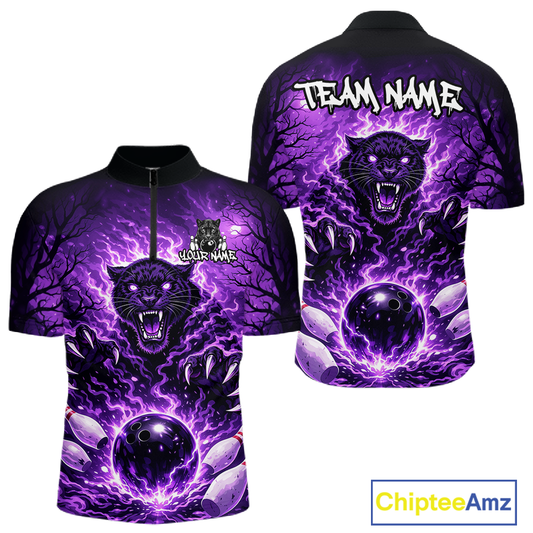 Custom Panther Bowling Shirt for Men Bowling Team Jersey Bowling Outfit Polo & Quarter-Zip QZT970
