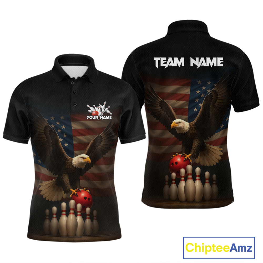 Custom Custom American Eagle Bowling Shirt for Men Polo & Quarter-Zip Bowling Jersey Bowling Outfit QZT779