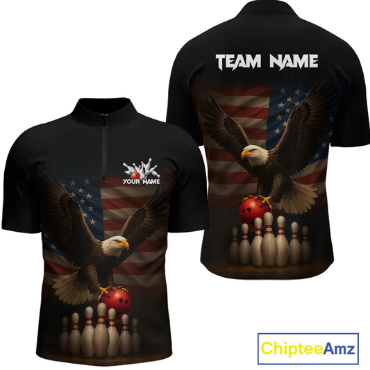 Custom Custom American Eagle Bowling Shirt for Men Polo & Quarter-Zip Bowling Jersey Bowling Outfit QZT779