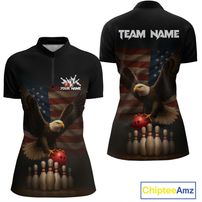 Custom Custom American Eagle Bowling Shirt for Women Polo & Quarter-Zip Bowling Jersey Bowling Outfit QZT779