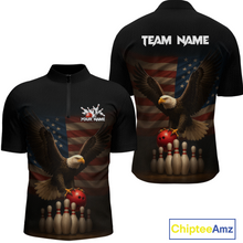 Load image into Gallery viewer, Custom Custom American Eagle Bowling Shirt for Men Polo &amp; Quarter-Zip Bowling Jersey Bowling Outfit QZT779