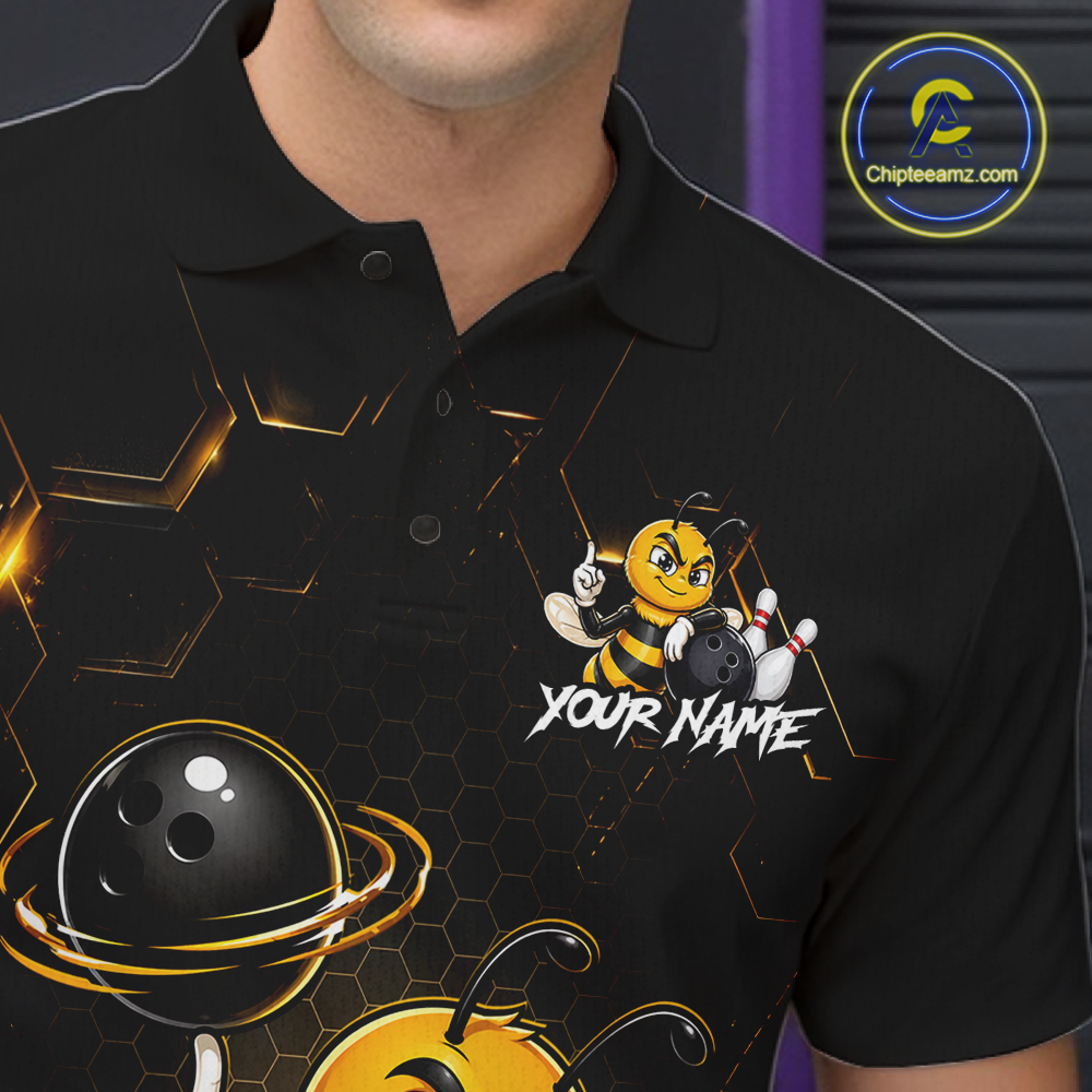 Black & Gold Funny Bee Bowling Shirt for Men Custom Bowling Team Jersey League Polo & Quarter-Zip QZT1008