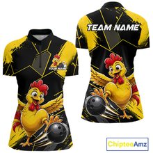 Load image into Gallery viewer, Custom Black &amp; Yellow Funny Chicken Bowling Shirt for Women Bowling Team Jersey Polo &amp; 1/4-Zip QZT1010