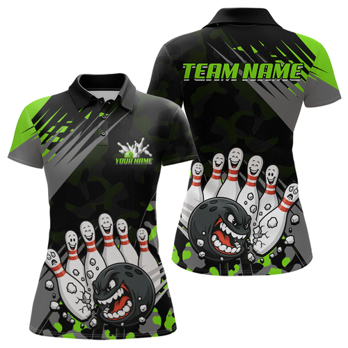 Custom Green Funny Bowling Shirt Crazy Bowling Jersey Women Polo & 1/4 Zip Bowling Outfit QZT785