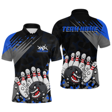 Load image into Gallery viewer, Custom Blue Funny Bowling Shirt Crazy Bowling Jersey Men Polo &amp; 1/4 Zip Bowling Outfit QZT785