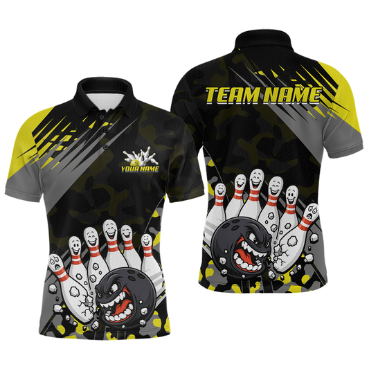 Custom Yellow Funny Bowling Shirt Crazy Bowling Jersey Men Polo & 1/4 Zip Bowling Outfit QZT785