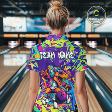 Load image into Gallery viewer, Custom Funny Graffiti Dinosaur Bowling Shirt Polo &amp; 1/4 Zip Bowling Jersey for Women Bowling Outfit QZT795