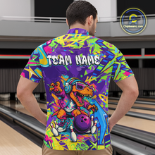 Load image into Gallery viewer, Custom Funny Graffiti Dinosaur Bowling Shirt Polo &amp; 1/4 Zip Bowling Jersey for Men Bowling Outfit QZT795