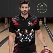 Load image into Gallery viewer, Custom Black &amp; Red Funny Cowboy Bowling Shirt for Men Polo &amp; 1/4-Zip Bowling League QZT840