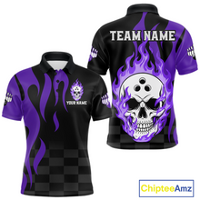 Load image into Gallery viewer, Purple Flame Skull Bowling Shirt Bowling Team Jersey for Men Polo &amp; 1/4-Zip Bowling Outfit QZT931