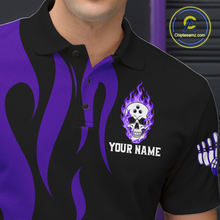 Load image into Gallery viewer, Purple Flame Skull Bowling Shirt Bowling Team Jersey for Men Polo &amp; 1/4-Zip Bowling Outfit QZT931