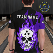 Load image into Gallery viewer, Purple Flame Skull Bowling Shirt Bowling Team Jersey for Men Polo &amp; 1/4-Zip Bowling Outfit QZT931