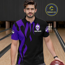 Load image into Gallery viewer, Purple Flame Skull Bowling Shirt Bowling Team Jersey for Men Polo &amp; 1/4-Zip Bowling Outfit QZT931