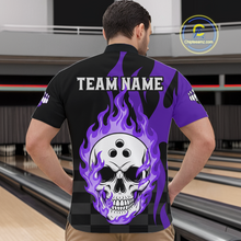 Load image into Gallery viewer, Purple Flame Skull Bowling Shirt Bowling Team Jersey for Men Polo &amp; 1/4-Zip Bowling Outfit QZT931