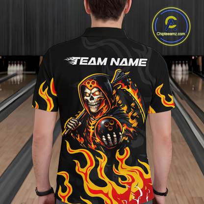 Custom Orange Flame Skull Bowling Shirt for Men Bowling Jersey League Bowling Gifts QZT842