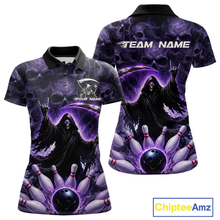 Load image into Gallery viewer, Custom Grim Reaper Bowling Shirt for Women Skull Pattern Bowling Jersey Polo &amp;1/4 Zip QZT978