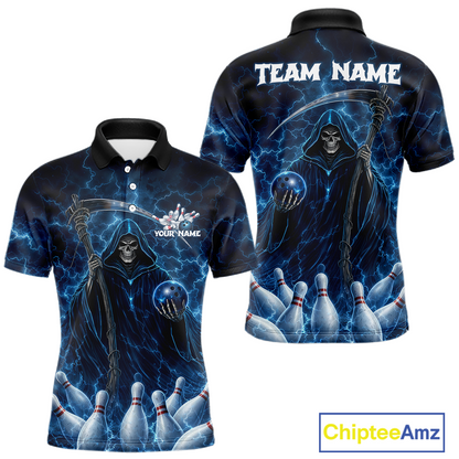 Blue Thunder Lightning Bowling Shirt for Men Bowling League Jersey Polo & Quarter-Zip Bowling Outfit QZT932