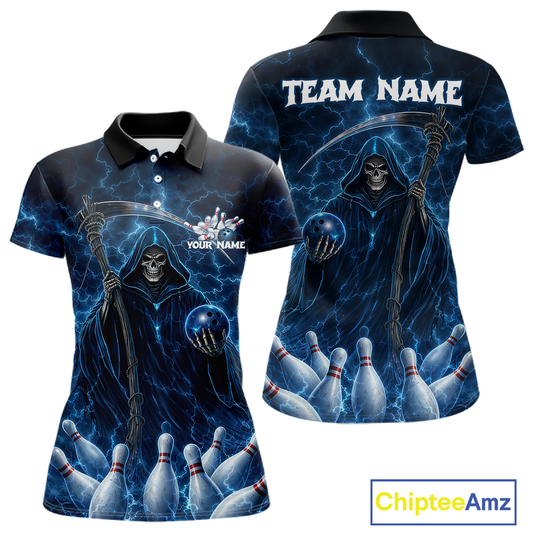 Blue Thunder Lightning Bowling Shirt for Women Bowling League Jersey Polo & Quarter-Zip Bowling Outfit QZT932