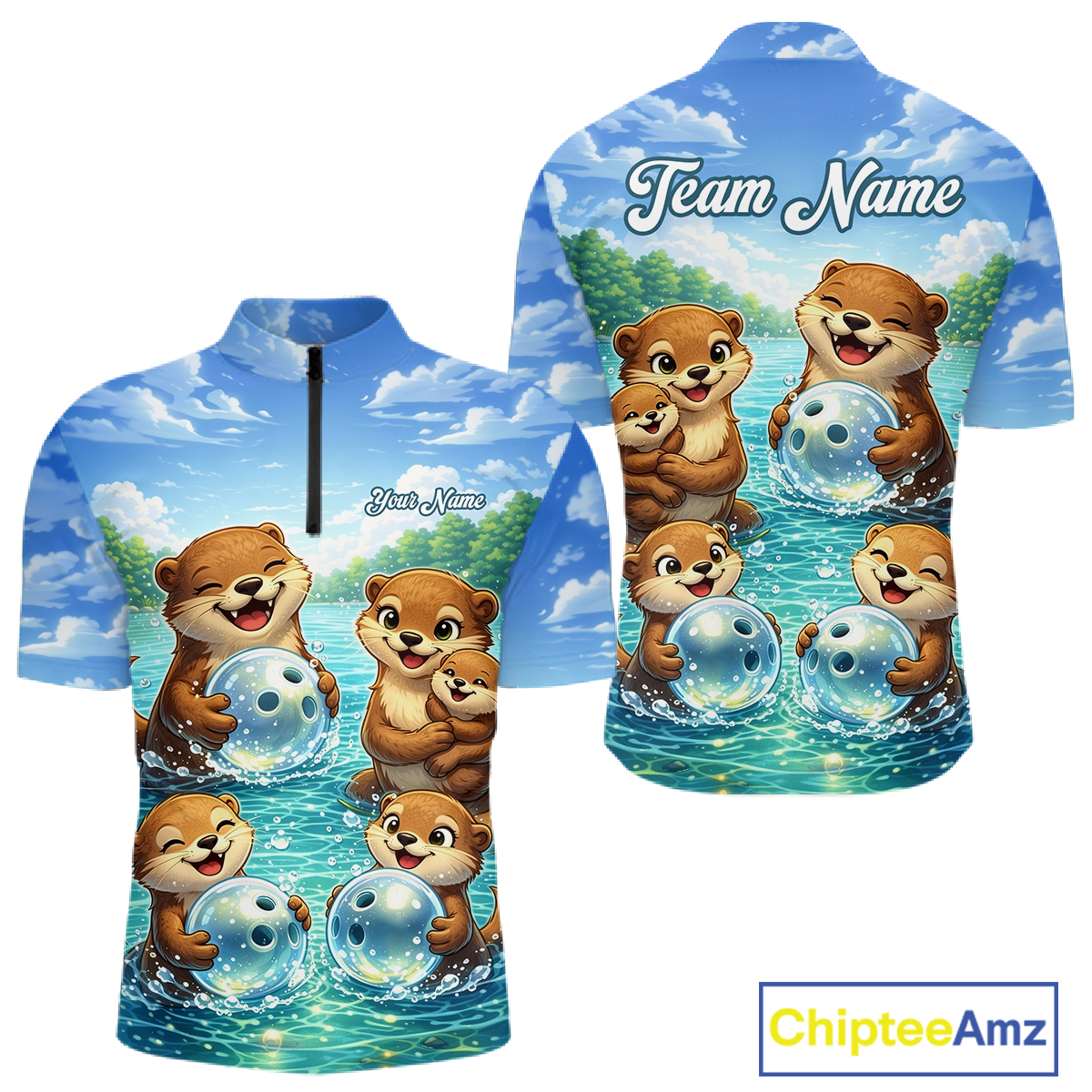 Custom Funny Otter Family Bowling Shirt DNA Bowling League Polo & 1/4-Zip Bowling Outfit for Men QZT933