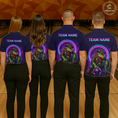 Custom Neon Cowboy Alliagator Bowling Shirt for Women Bowling Team Jersey Polo & 1/4-Zip Bowling Outfit QZT1013