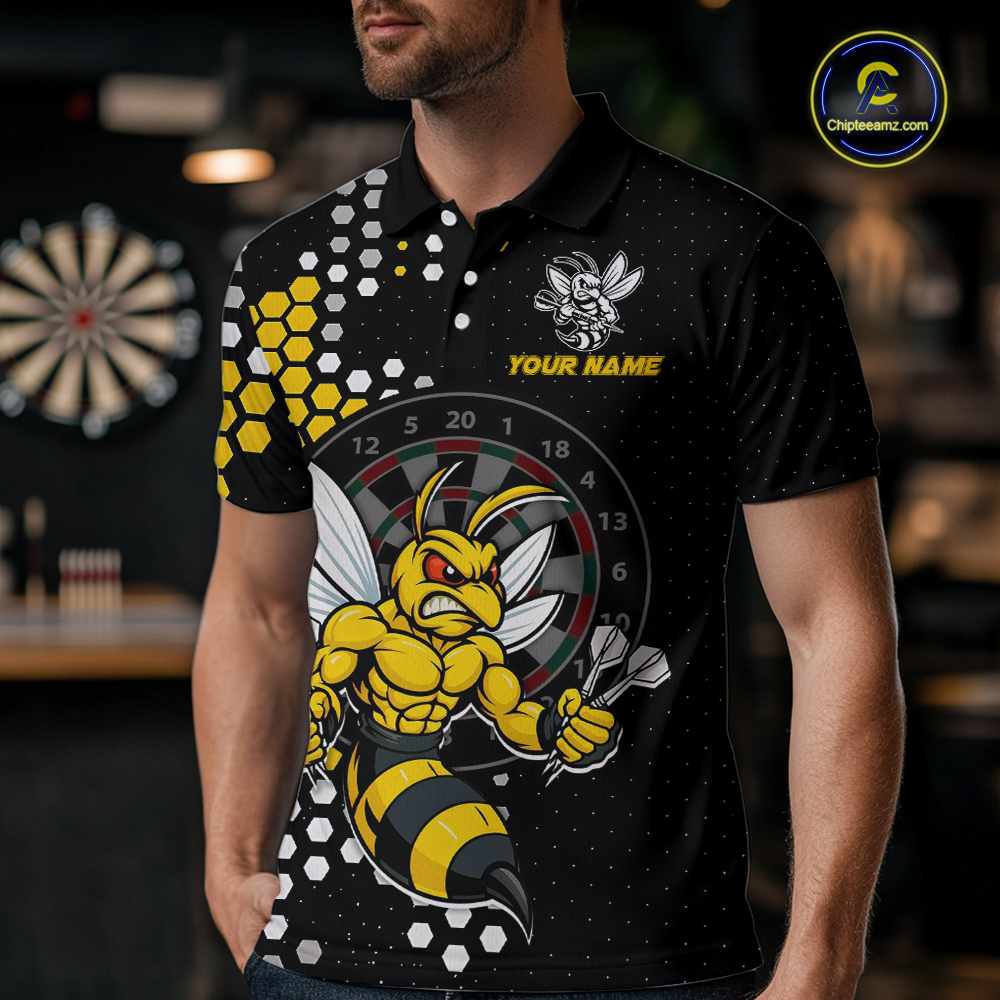 Custom Funny Bee Dart Team Shirt for Men Dart League Jersey Polo & 1/4-Zip Dartboard Shirt Outfit DHT17