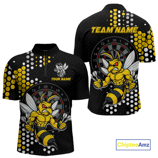 Custom Funny Bee Dart Team Shirt for Men Dart League Jersey Polo & 1/4-Zip Dartboard Shirt Outfit DHT17