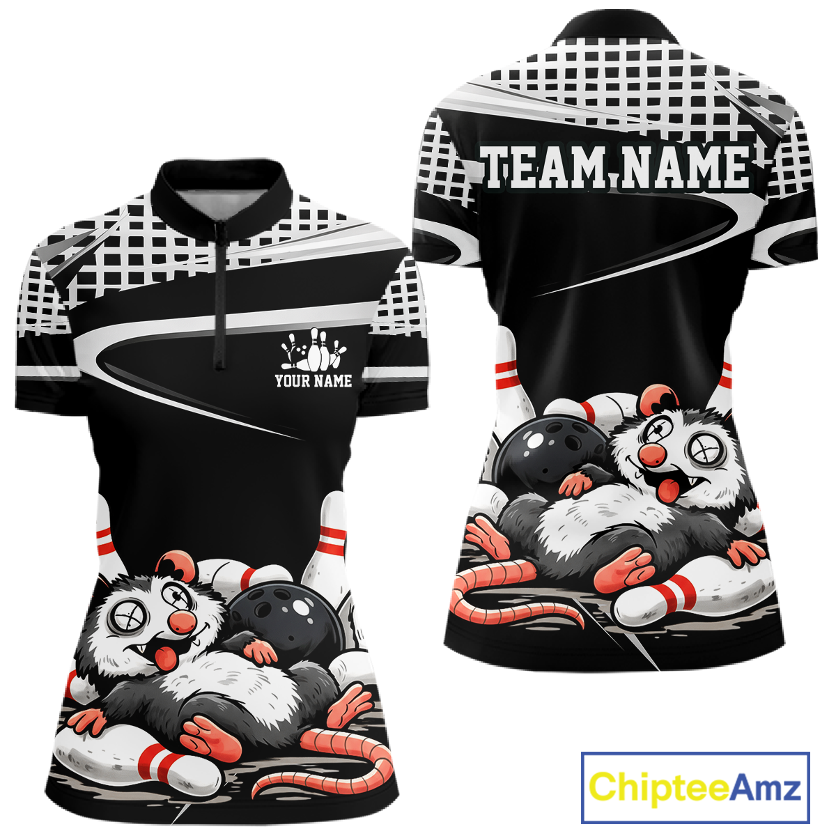 Personalized Funny Opossum Bowling Shirt Bowling Jersey for Women Bowling Polo & Quarter-Zip QZT847