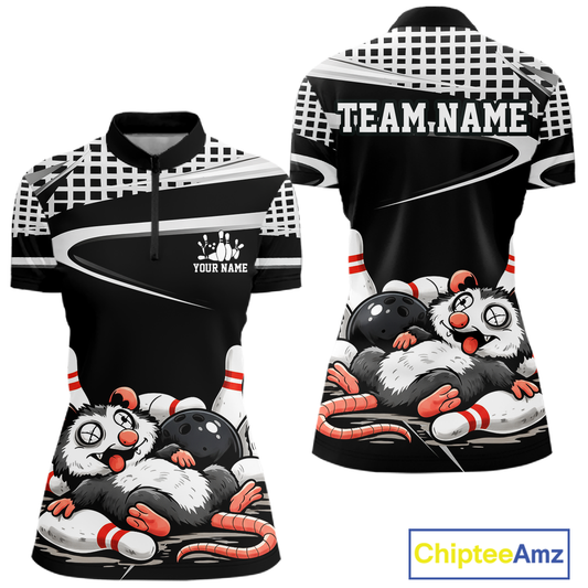 Personalized Funny Opossum Bowling Shirt Bowling Jersey for Women Bowling Polo & Quarter-Zip QZT847