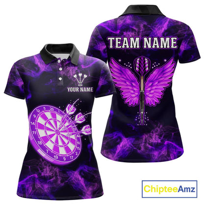 Custom Purple Flame Neon Dart Shirts Wings Dart Jersey Dartboard Shirt for Women DHT21
