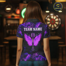 Load image into Gallery viewer, Custom Purple Flame Neon Dart Shirts Wings Dart Jersey Dartboard Shirt for Women DHT21