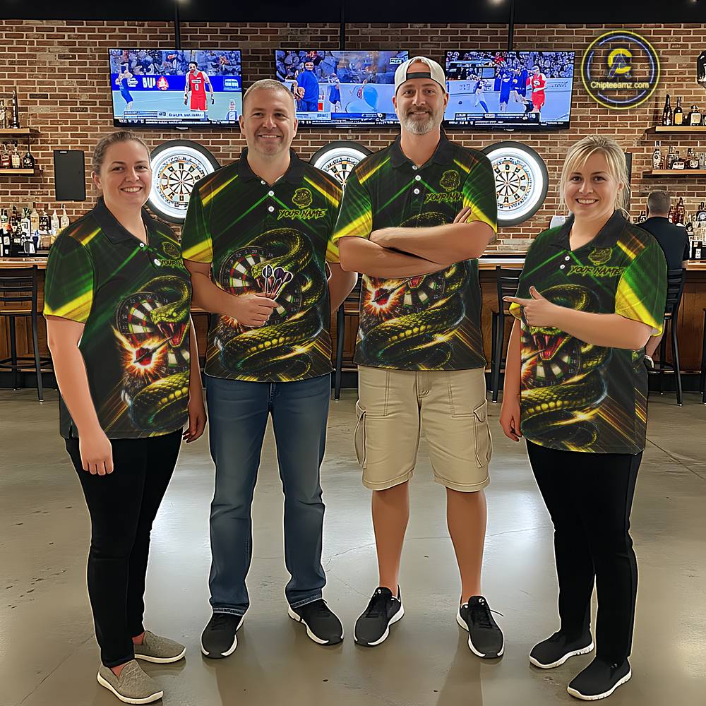 Yellow & Green Cobra Snake Dart Shirts for Men Custom Dart Team Jersey Polo & 1/4-Zip Dart Outfit DHT22