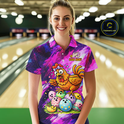Custom Funny Chicken Bowling Team Shirt for Women Easter Bowling League Jersey Polo & 1/4-Zip QZT939